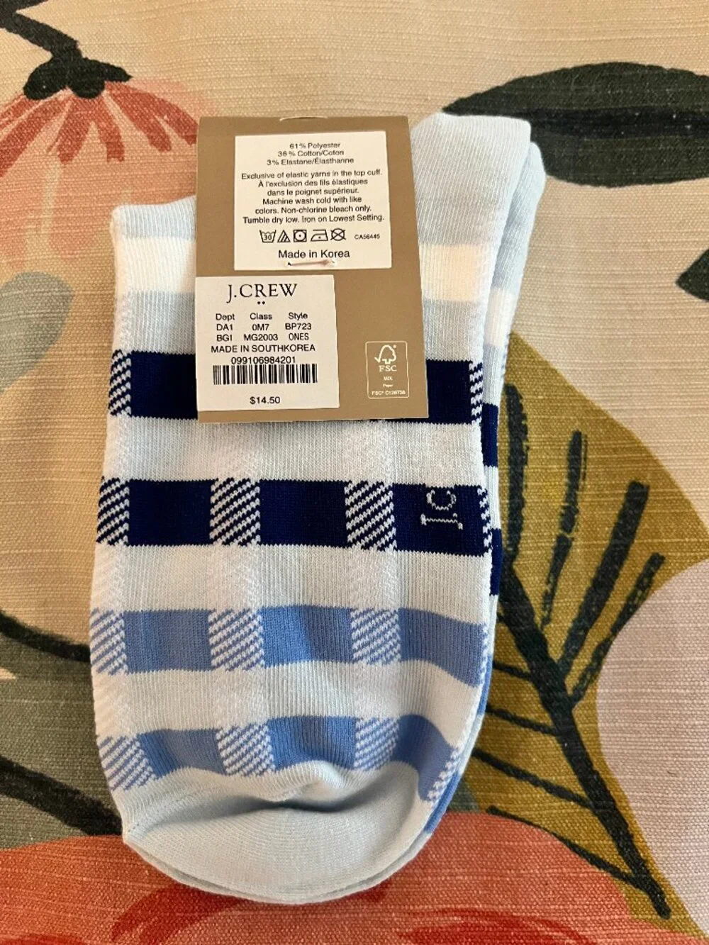 J. Crew Blue Gingham Socks NWT